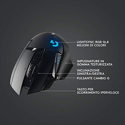 Logitech-G502-Mouse-Gaming-Wireless-LIGHTSPEED-Sensore-HERO-16K-16000-DPI-RGB-Design-Leggero-11-Pulsanti-Programmabili-Batteria-Lunga-Durata-Memoria-Integrata-Compatibile-PCMacLaptop-Nero