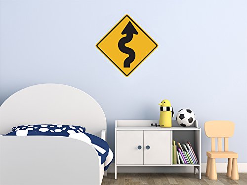 Street & Traffic Sign Wall Decals - Winding Road to The Left Sign - 12 inch Removable Graphic