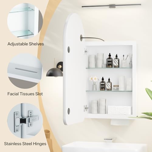 REYOXCEL Arched Bathroom Medicine Cabinet with Anti-Fog Lighted Mirror (Bevel, 31.5" H x 19.7" W) — view 7