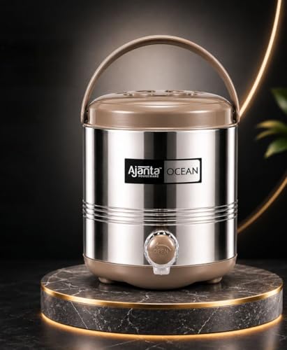 Image of Ajanta Ocean8 Stainless Steel Water Cooler, Water Dispenser Hot & Cold, Thermosteel, PU Insulated, Portable, Travel Friendly, Water Jug for Offices, Shops, Picnics (Ivory Brown, 5 litres)