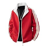 Generisch Chaqueta de chándal para hombre en estilo retro. Chaqueta de entretiempo ligera con cuello alto y rayas de contraste. Chaqueta informal para deporte y ocio, Style_j04 Red, L