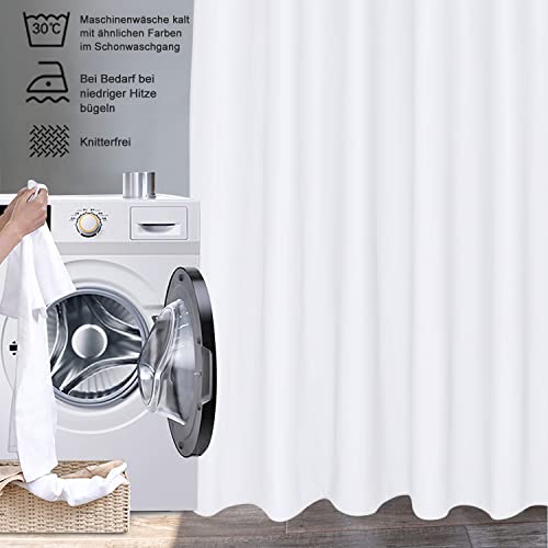 EurCross Duschvorhang 180x200 cm Weiß Textil,Anti-schimmel Wasserdicht und Trocknet Schnell,Waschbar Hochwertig Stoff Duschvorhänge Badewanne 1.8 x 2m Lang mit 12 Ringen