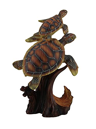 Estatua decorativa de dos tortugas marinas falsas de madera miniatura 1