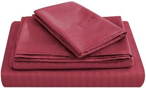 JÁCLER Full 4 Piece Sheet Set- Microfiber Bedding - Bed Sheets - Extra Soft - Easy Fit - Breathable & Cooling Sheets - Comfy, Wrinkle, Fade - Stain Resistant– Stripe Burgundy