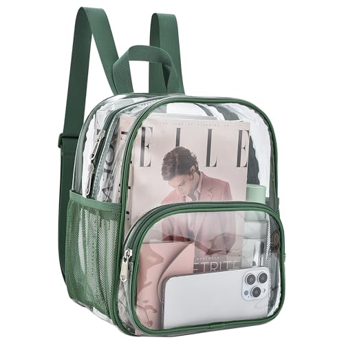 Image of Busiuw Forest Green Clear Backpack 12x12x6 with Front Pocket for Concert Sport Fashion Women Backpack Events Work Travel