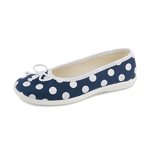 Kamila 1383 Little Girls' Polka Dots Navy Blue Natural Canvas Ballet Flat