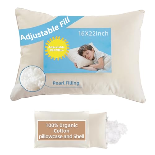 16x22 Kid Pillow with 100% Organic Cotton Pillowcase and Shell -...