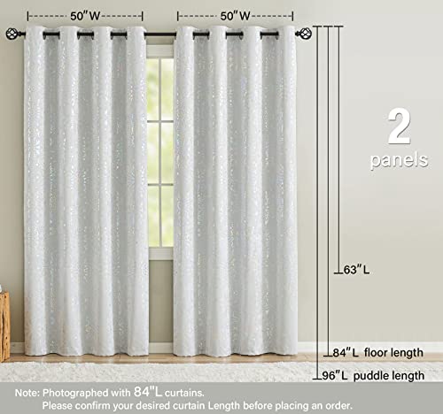 Medallion Full Blackout Curtains For Bedroom 84Inch Colorful Shining Snowflake Print On White Thermal Window Panels For Living Room Classic Vintage Floral Curtains For Guest Room Grommet Top 2Pcs #TOP5