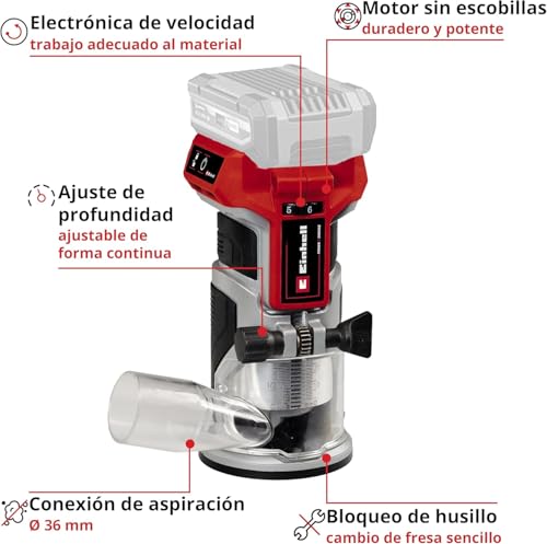 Miniatura 3 de Einhell Professional Fresa De Cantos Con Batería Tp-Et 18 Li Bl-Solo Power X-Change 18v, 40 Mm Altura De Carrera, Motor Sin Escobillas