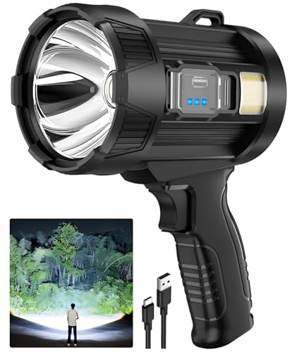 ALSTU 2,000,000 Lumens Rechargeable Spotlight Flashlight, Super Bright Handheld LED Spot Light with Solar Panels, COB Light & 3 Color Filters, IPX5 Waterproof for Camping, Home