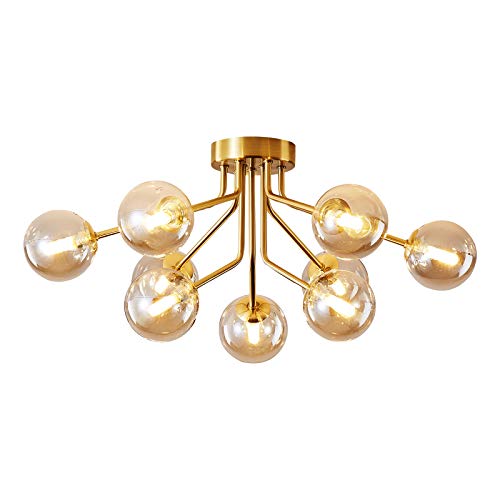 MOLUOLA LIGHTING 24" Modern Chandelier Sputnik Ceiling Mounted Light Fixtures for Living Room Cognac Glass Globe Bedroom Ceiling Lamp G9 Bulb (Gold, 9-Light) MOLUOLA LIGHTING 24" Modern Chandelier Sputnik Ceiling Mounted Light Fixtures for Living Room Cognac Glass Globe Bedroom Ceiling Lamp G9 Bulb (Gold, 9-Light)
