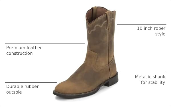 Justin Jeb 10" Roper Mens Western Boots, Premium Leather, Classic Style, Durable Construction, Comfortable Fit, Tan Apache - 9 D by Justin - Used condition - Image 2