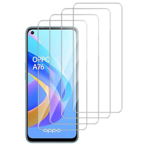 Dlxiks Protector de Pantalla para Oppo A76, Cristal templado Antiarañazos,Dureza 9H, fácil instalación, Sin Burbujas, Antiarañazos, HD Transparente, 4 Unidades