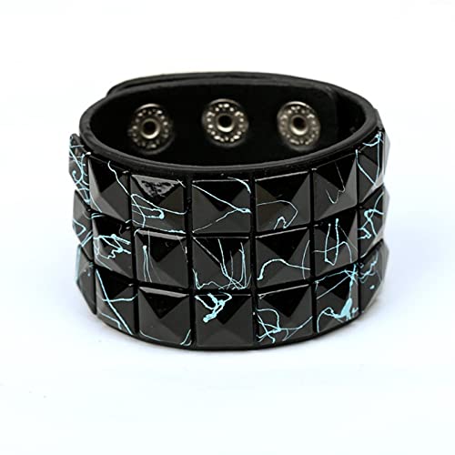 LILY123 Mode clouté Punk Rock Cuir Poignet   Grand Large Bracelet   Pyramide Bracelet Années 80 Gothique Punk Glam-Noir Cover