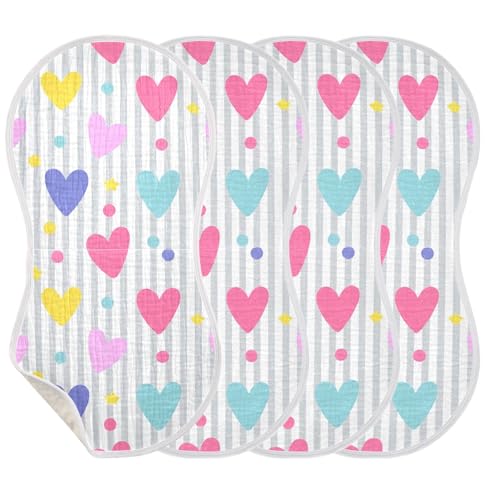 Baby Burp Cloths, Soft Absorbent Burping Cloths for Babies, Cotton Milk Spit Up Rags, Large Size for Newborns, Baby Boys and Girls (Pastel Hearts Pattern)3
