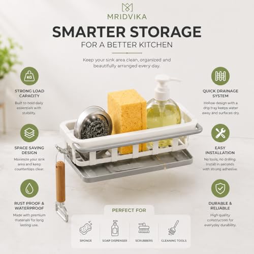 Image of Two Tone Hanging Drain Rack | Retractable Storage Rack | Sponge Drain Tray | Kitchen /Bathroom Sink Tray with Drying Basket | Kitchen Storage Organizer