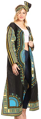 Image of Sakkas Soledad Women's Long Sleeve Open Front Cardigan Dress Coat Dashiki African