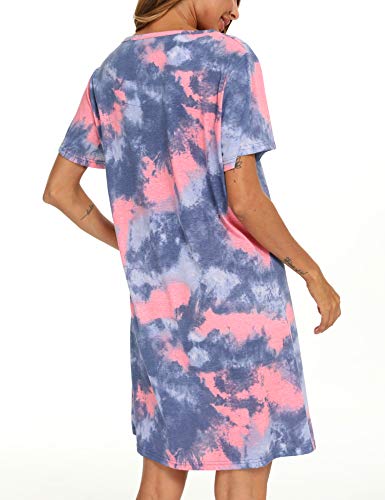 Image of ENJOYNIGHT Womens Short Sleeve Nightgown Tie Dye Nightshirt Nursing Sleepshirts Breastfeeding Sleep Dress