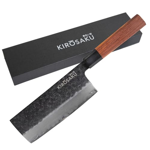 Kirosaku Coltello da Cucina Damasco Nakiri 32 cm Professionale - Coltello Giapponese da Cucina e Chef - 3 Strati Acciaio Carbonio 9CR18MOV - Manico in Legno