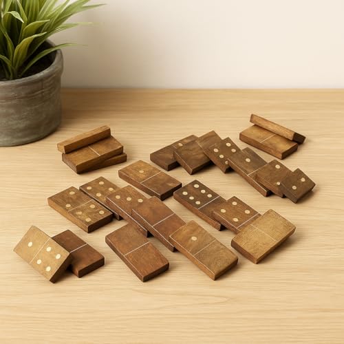 Juego de dominó artesanal de madera con caja decorativa miniatura 3