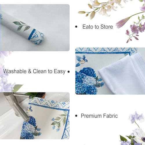 Image of Spring Summer Blue Hydrangea Placemats Set of 6, 12x18 Inch Summer Farmhouse Birds Rustic Table Mats for Holiday Kitchen Dining Room Decoration, Washable Indoor Outdoor Party Decor