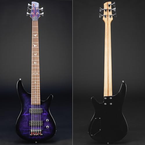 Lindo PDB-5 V2 Purple 5-String Electric Bass Guitar | Dove Inlays | Unique Graphic Art Finish | High Gloss