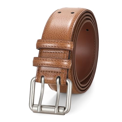 Image of JASGOOD Men Double Prong PU Leather Belt Casual Work Heavy Duty Belt Double Grommet Holes Belt for Jeans