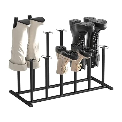 Voguad Standing Boot Shoe Rack, Boot Rack Organizer Tall Boots, Black Metal Boot Holder with Long Poles, Free Standing Shoe Rack for Entryway, Bedroom, Garage, Patio Outdoors, 6 Pairs Cover