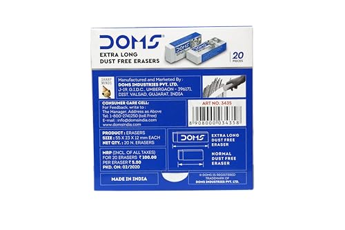 Doms Non-Toxic Dust Free Extra Long Eraser Box Pack | For Clean & Clear Erasing | Stationery Gift Item For Kids & Students | Pack of 20 Pieces - Image 4 thumbnail