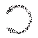 QIANJI Viking Wolf Bracelet Fenrir Wolf Bracelet Bangle Twisted Wire Pagan Bracelet (Antique Silver)