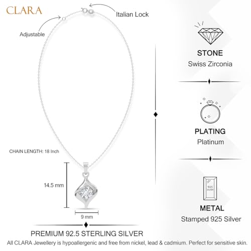 Image of CLARA 925 Sterling Silver Mia Solitaire Pendant Earrings Chain Bracelet Ring for Women & Girls| Platinum Plated | Gift for her