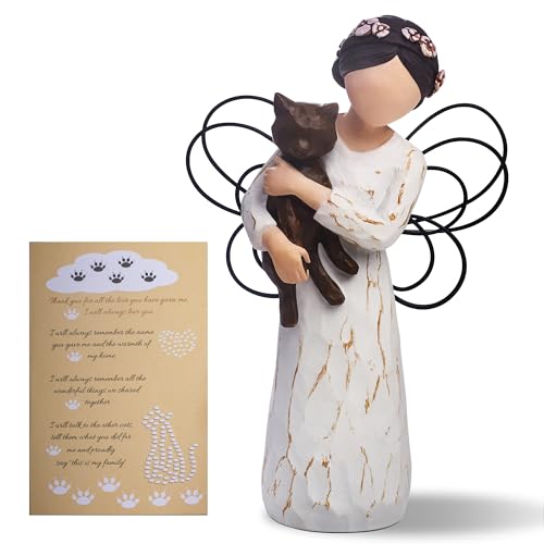 SIGUEJOR Cat Memorial Gifts for Loss of Cat, Pet Cat Remembrance Gifts, Hand-Painted Collectible Cat Angel Figurine Statue for Cat Lovers in Memory of Their Beloved Cat