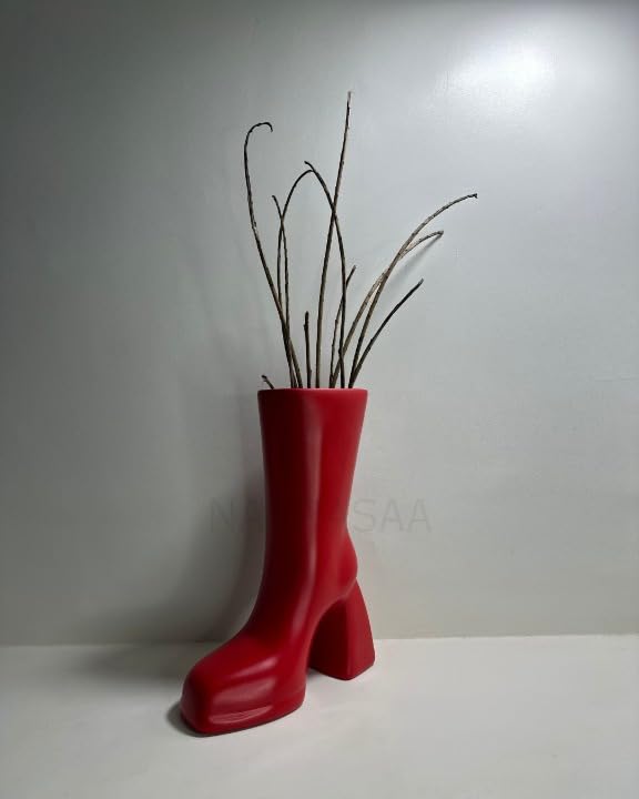 Homes Boot Vase | Modern & Minimalist Resin Flower Vase for Home, Bithday Returns Gifts (Red)