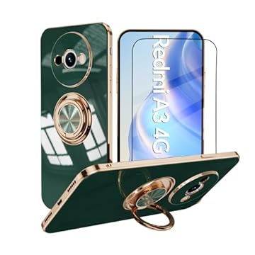 Capa para Redmi A3 4G Capinha 360° Ring Stand Elegant Plated Bezel Slim Shockproof Soft TPU Case - Verde