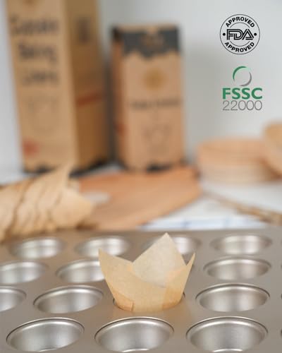 Miniatura 6 de Bake Choice Moldes Magdalenas Papel Mini,200 Piezas,Tulipán Muffin Paper,Pergamino Ue Natural, Sin Blanquear A Prueba De Grasa,Papel Magdalenas Para Fiestas Navidad San Valentín,Tamaño Mini