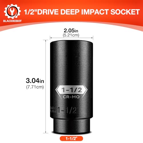 Image of BLACKROBOT 1 /2 Inch Drive 6-Point Deep Socket, 1-1 /2 inch Deep Impact Socket, CR-MO Steel
