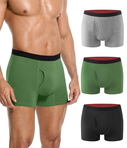 YESWEL Incontinence Pants for Men 3 Pack 50ml Washable Cotton Boxers Briefs with Absorbent Pad Reusable Male Leakproof Trunks with Open Fly (Multicolor01 L)