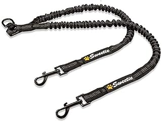 Sweetie Dog Lead Splitter  Dual Shock Absorbing Bungee Double Leash Coupler - Perfect Leads for Walking 2 Small to Medium Dogs on One Lead - No Tangle 360° Swivel Clip - Reflective Stitching