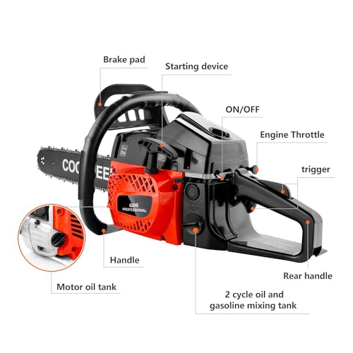 Coocheer 62Cc Gas Chainsaw 20 Inch Power Chain Saw With 2 Saw Chains 2-Cycle 3.5 Hp Gas Powered Chainsaw With Carrying Bag And Tool Kit For Wood Cutting And Tree Trimming thumb #2