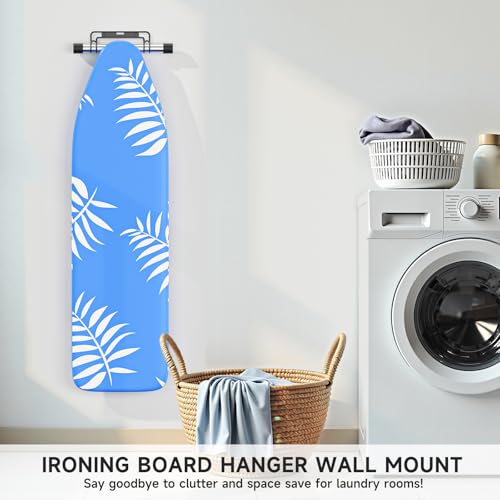 LOXSUN Ironing Board Hanger Over The Door/Wall Mount Ironing Board Holder with Removable Hook, Laundry Rooms Iron Board Wall Mount for Y or T Leg, Stainless Steel Iron Board Hooks, Black