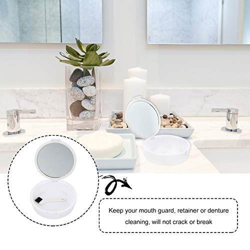 Exceart – Estojo para banho de dentadura para dentadura e dentadura com espelho e escova de dentadur