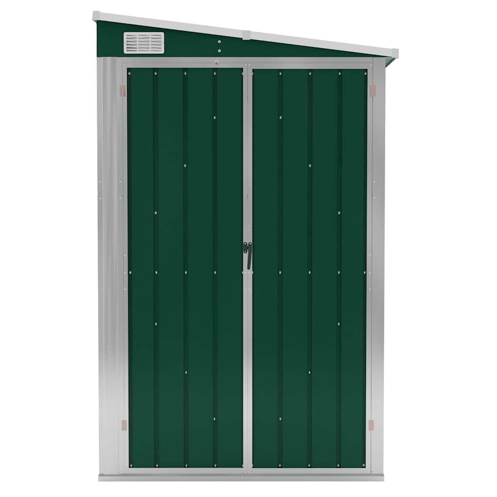 Cobertizo de jardín de pared de acero galvanizado verde 118 x 288 x 178 cm con doble puerta con cerradura para herramientas, bicicletas, cortacésped, muebles y protección contra la intemperie