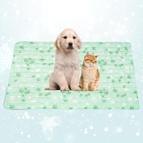 BAMY Cat Cooling Blanket Summer Dog Silk Quilt Pet Mat Cushion Washable Kitten Ice Pad for Bed Couch Sofa, Soft Liquid Pee Proof Pet Furniture (Green, Small)