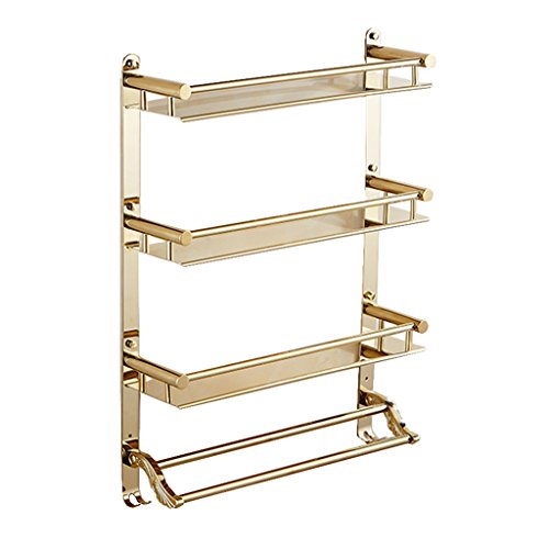 Preisvergleich Produktbild Badezimmer Regal Handtuchhalter Badezimmer Edelstahl Handtuchhalter Badezimmer Wandregal mit Handtuchhalter mit Haken Stereo geschnitzt Gold 3-stöckig ( größe : 60 )