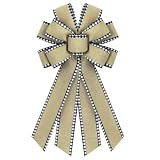 chmacura Natural Burlap Wreath Bow Buffalo Plaid Edge Bows Wedding Farmhouse Bow Tree Ornament for Home Front Door Decorations