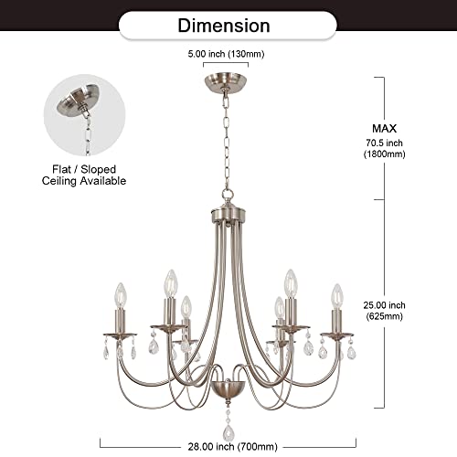 Lucidce Brushed Nickel Chandeliers 6 Lights Crystal Chandelier Modern Candle Pendant Light Fixtures Elegant Ceiling Hanging Lights For Dining Room Living Room #TOP5