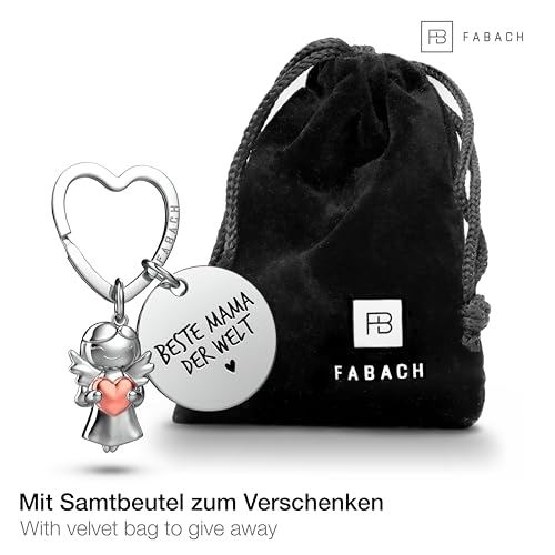FABACH Beste Mama Schlüsselanhänger Schutzengel Glücksbringer mit Herz und Gravur - Beste Mama Geschenke Schlüsselanhänger - Beste Mama Geschenk Engel Glücksbringer Muttertag