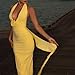 Women Sexy Backless Dress Halter Deep V Neck Detachable Flower Sleeveless Open Back Maxi Dress Cocktail Prom Formal Dresses (Yellow,M)