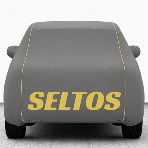 Image of Kings of Cover New Grey 100% Waterproof Seltos Car Cover | Polyester Car Body Cover for Rain & Sun | UV Protection, Dustproof, Scratch Resistant, Windproof, Heat Resistant, Custom Fit