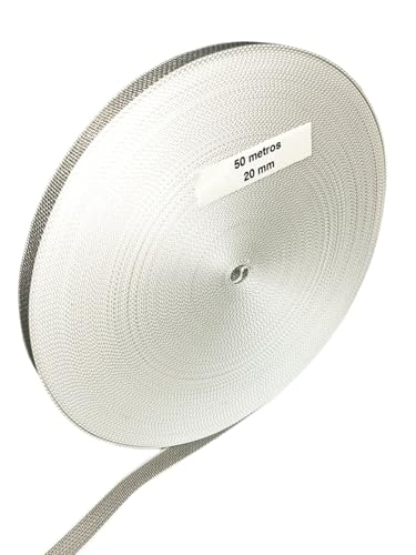 Cinta para Persianas 20 mm de Ancho 50 m - Color Gris | Cuerda de repuesto para Carretes de Persiana | Resiste los Rayos UV | Color pintas Gris Cinta Recogedor Persiana 20 mm x 50 metros